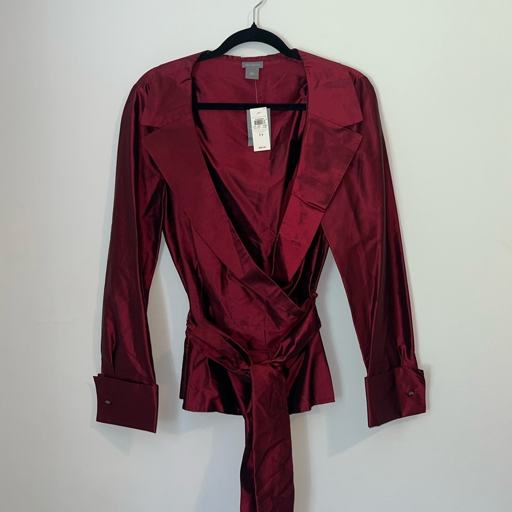 Ann Taylor Deep Red Satin Blouse